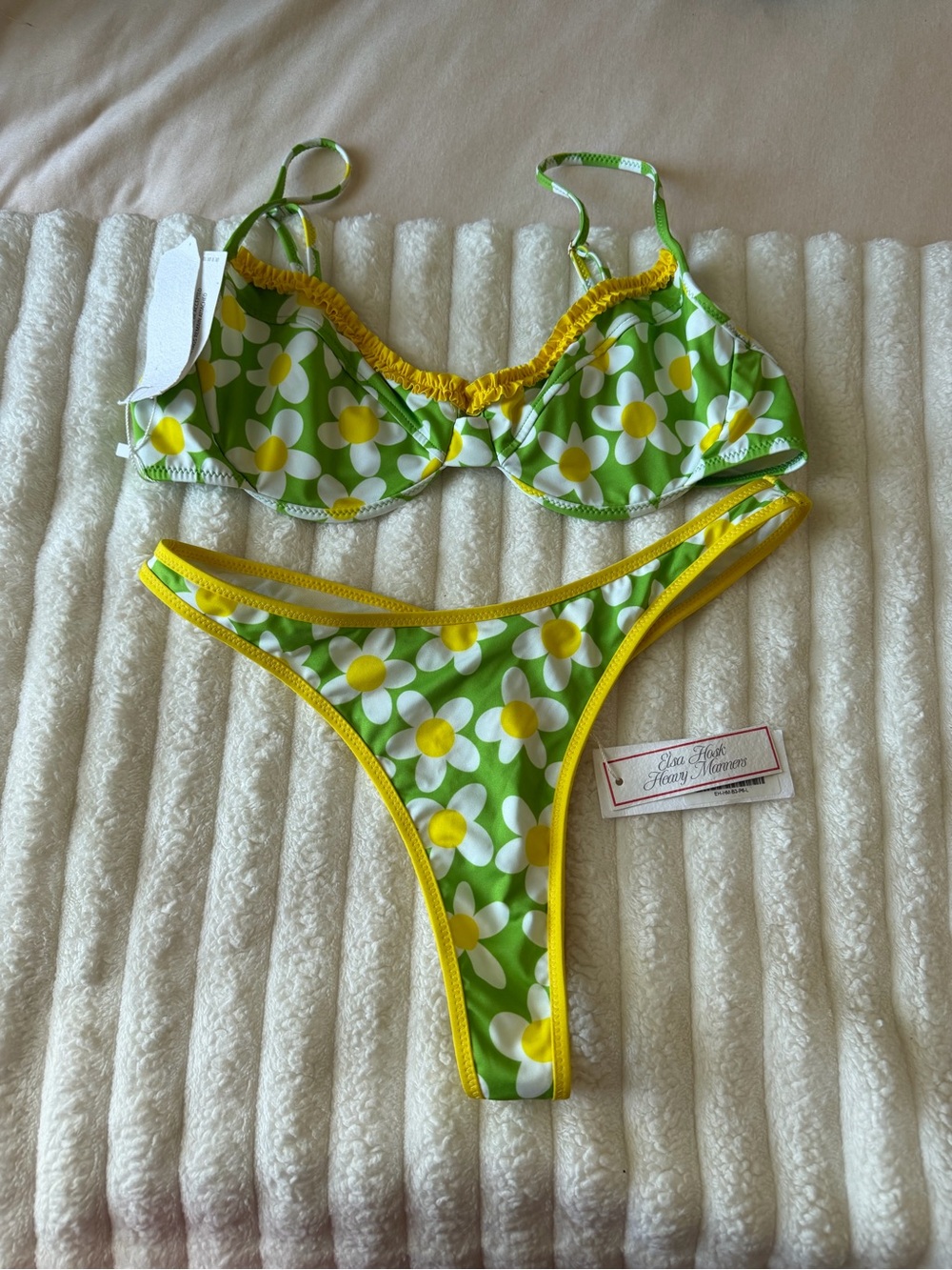 NWT Heavy Manners x Elsa Hosk High Cut Thong Diet Mountain Dew Bikini Set
